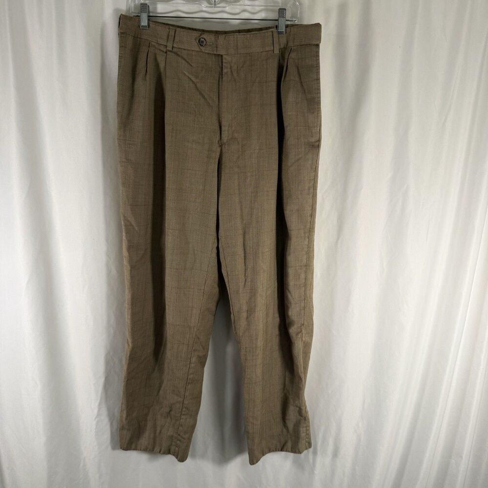 Austin Reed Wool Dress Pants Men's 34x30 Brown Plaid Pleated Office Work